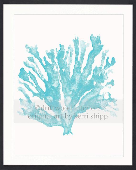 Coral Wall Art - Turquoise Sea Coral Print in black timber frame by Driftwood Interiors