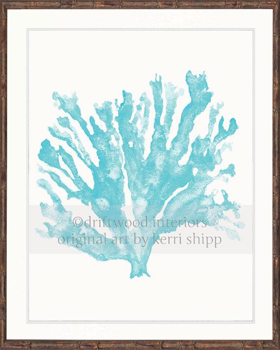 Coral Wall Art - Turquoise Sea Coral Print in brown bamboo frame by Driftwood Interiors
