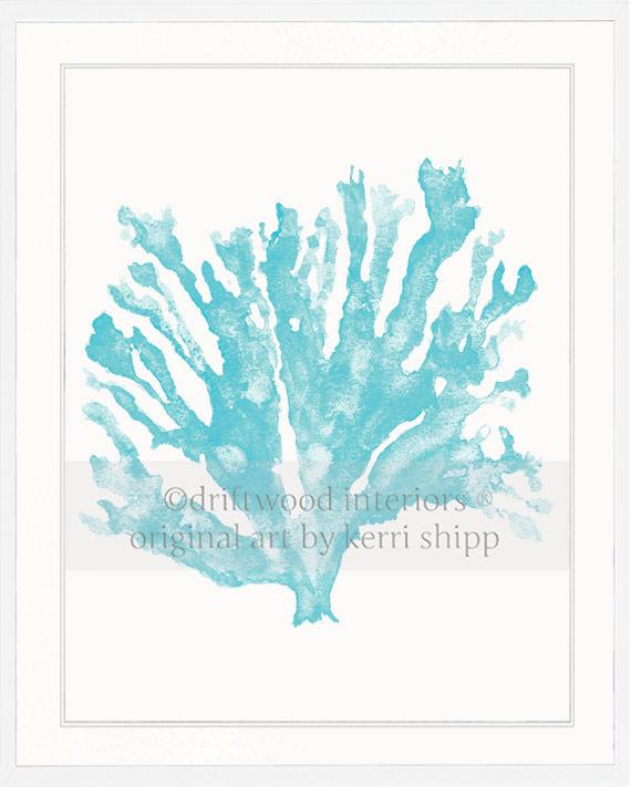 Coral Wall Art - Turquoise Sea Coral Print in white timber frame by Driftwood Interiors