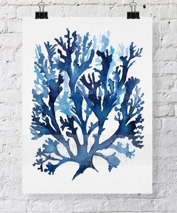 Wall Art Australia - Seaweed Wall Art Print II in Indigo Blue by Kerri Shipp Driftwood Interiors