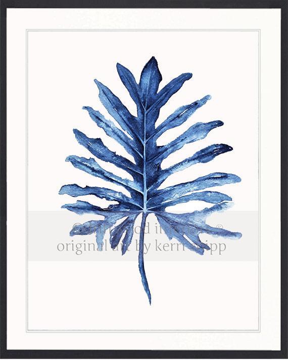 Tropical Leaf II in Denim - Driftwood Interiors