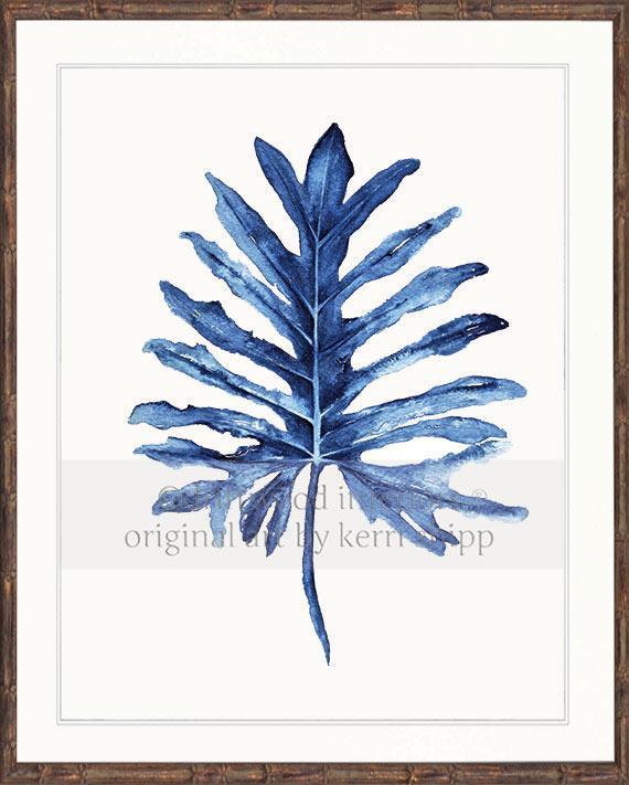 Tropical Leaf II in Denim - Driftwood Interiors