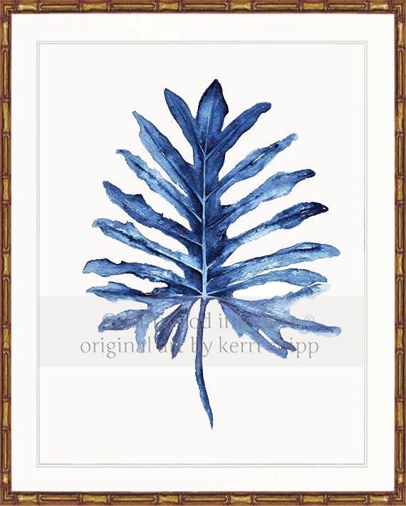 Tropical Leaf II in Denim - Driftwood Interiors