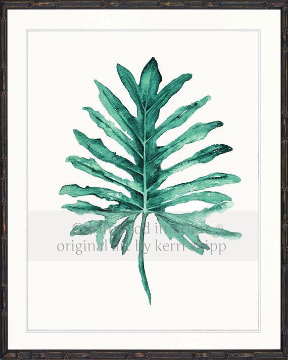 Tropical Art  - Tropical Leaf II in Emerald Green in black bamboo frame - Driftwood Interiors