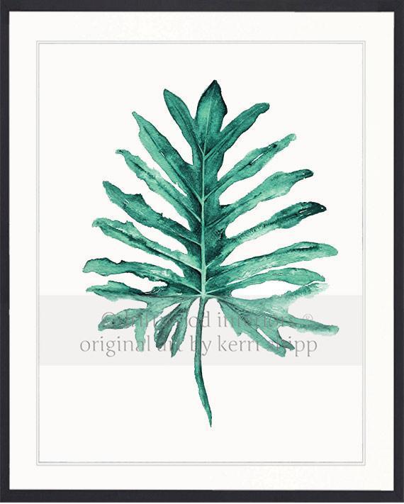 Tropical Art  - Tropical Leaf II in Emerald Green in black timber frame - Driftwood Interiors