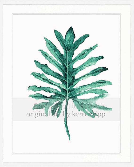 Tropical Art  - Tropical Leaf II in Emerald Green in white timber frame - Driftwood Interiors