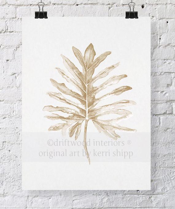 Wall Art Print - Unframed Tropical Leaf II in Natural beige print by Kerri Shipp Driftwood Interiors