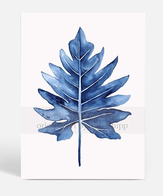 Tropical Wall Art Print - Tropical Leaf III in Denim