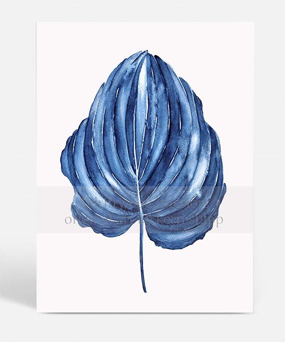 Tropical Leaf Wall Art Print - Tropical Leaf IV in Denim