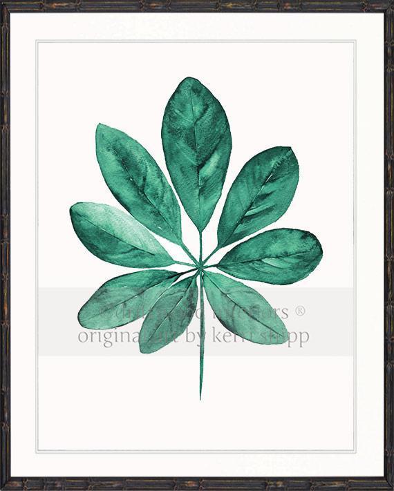 Tropical Art  - Tropical Leaf Print in Emerald Green in black bamboo frame - Driftwood Interiors