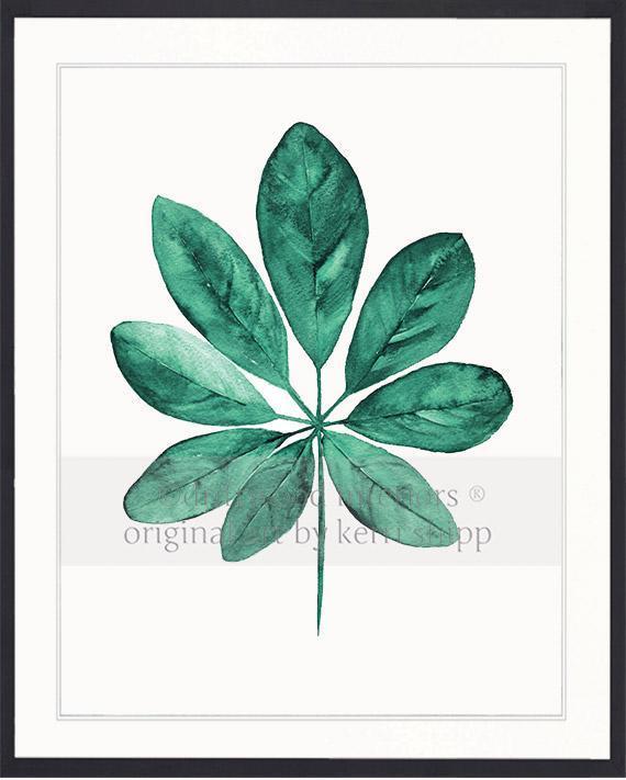 Tropical Art  - Tropical Leaf Print in Emerald Green in black timber frame - Driftwood Interiors
