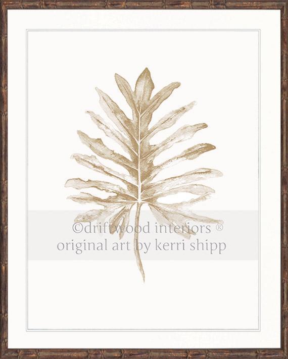 Wall Art Print - Tropical Leaf in Natural II print in brown bamboo frame - Driftwood Interiors