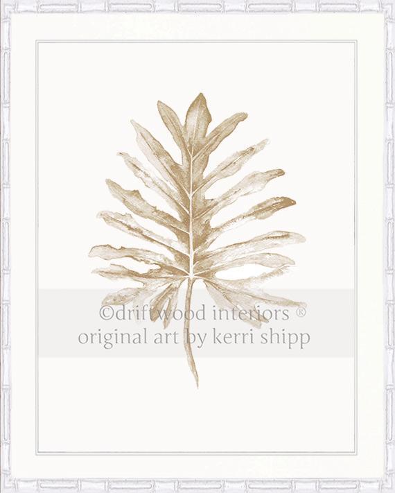 Wall Art Print - Tropical Leaf in Natural II print in white bamboo frame - Driftwood Interiors