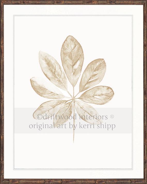Wall Art Print - Tropical Leaf in Natural in brown bamboo frame by Kerri Shipp Driftwood Interiors