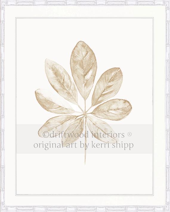 Wall Art Print - Tropical Leaf in Natural in white bamboo frame by Kerri Shipp Driftwood Interiors