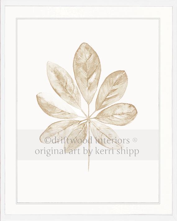 Wall Art Print - Tropical Leaf in Natural in white timber frame by Kerri Shipp Driftwood Interiors