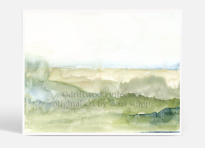 Abstract wall art of landscape in green by Kerri Shipp Driftwood Interiors 