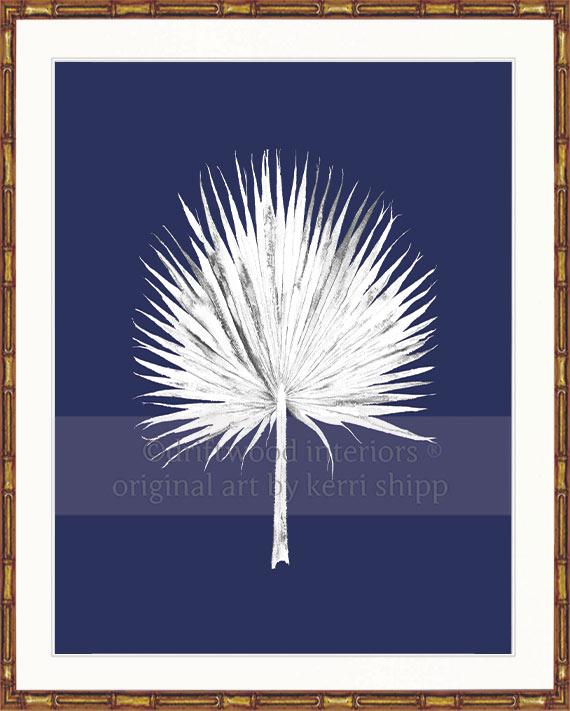 White Fan Palm Print on Denim Background