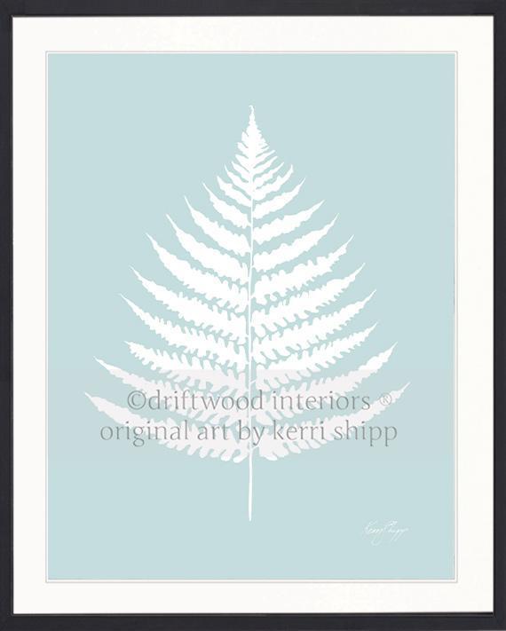 White Fern I on Duck Egg Blue - Driftwood Interiors