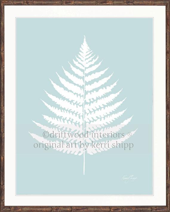White Fern I on Duck Egg Blue - Driftwood Interiors