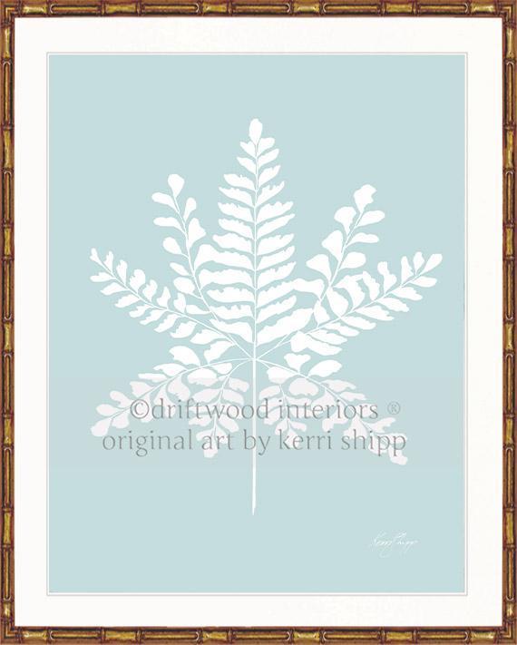 White Fern III on Duck Egg Blue - Driftwood Interiors