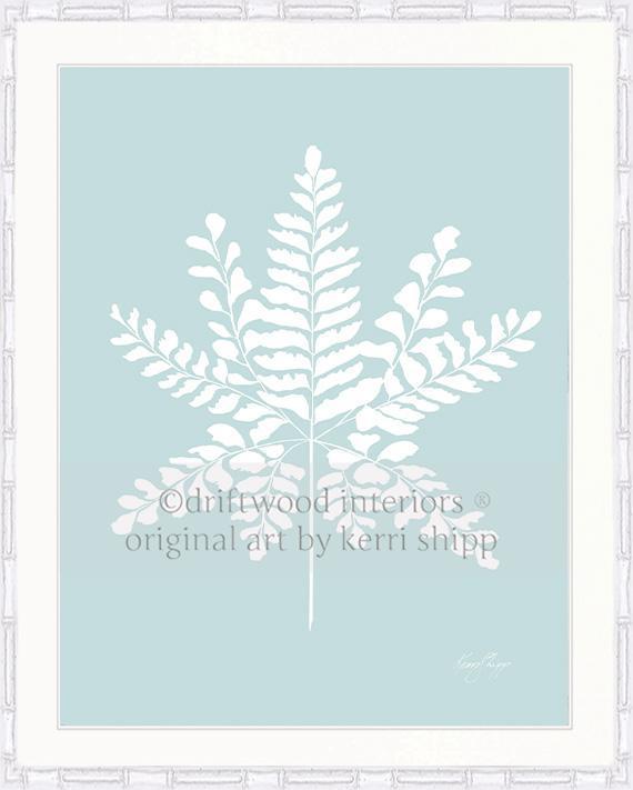 White Fern III on Duck Egg Blue - Driftwood Interiors