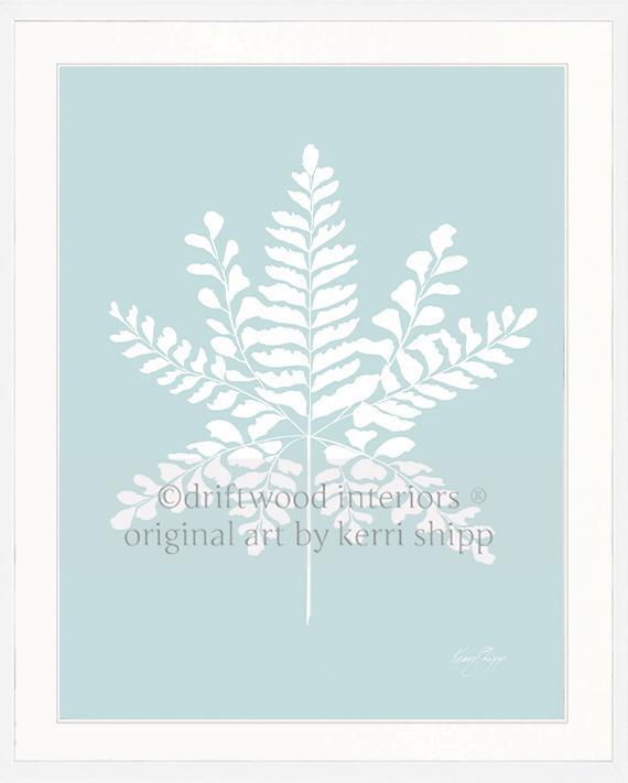 White Fern III on Duck Egg Blue - Driftwood Interiors