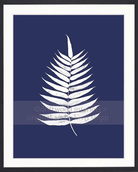 White Palm Leaf Print on Denim Background