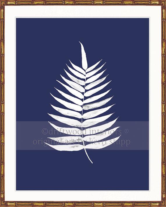 White Palm Leaf Print on Denim Background