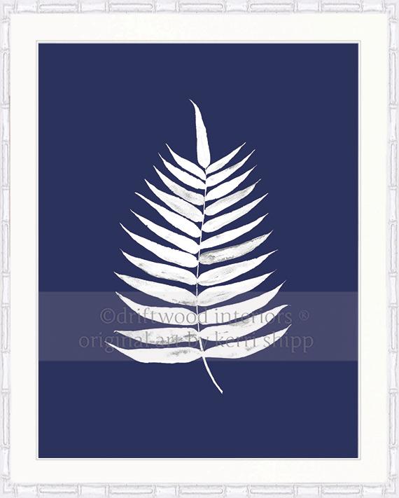 White Palm Leaf Print on Denim Background