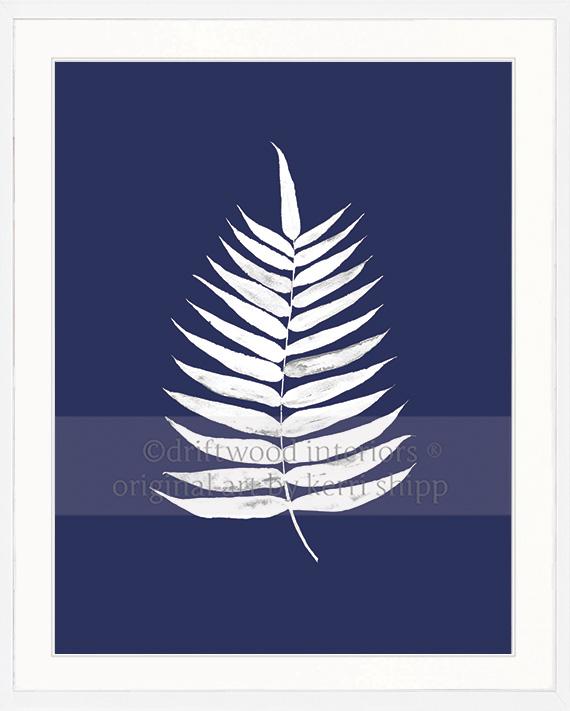 White Palm Leaf Print on Denim Background